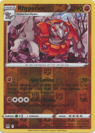 Rhyperior 91/196 Reverse Holo | Lost Origin | Pokemon Card