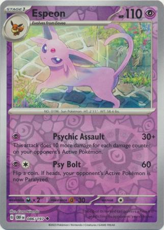 Espeon 86/197 Reverse Holo | Obsidian Flames | Pokemon Card