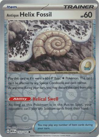 Antique Helix Fossil 153/165 Reverse Holo | 151 | Pokemon Card