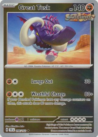 Great Tusk 96/162 Reverse Holo | Temporal Forces | Pokemon Card