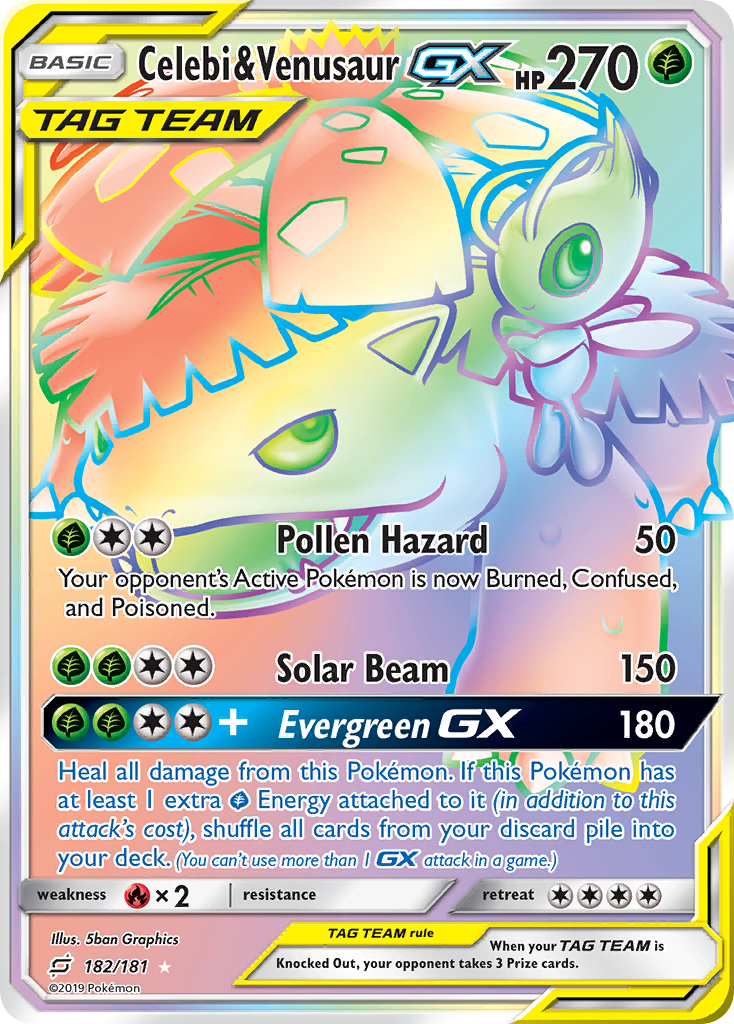 Celebi & Venusaur-GX 182/181 Rare Rainbow | Team Up | Pokemon Card