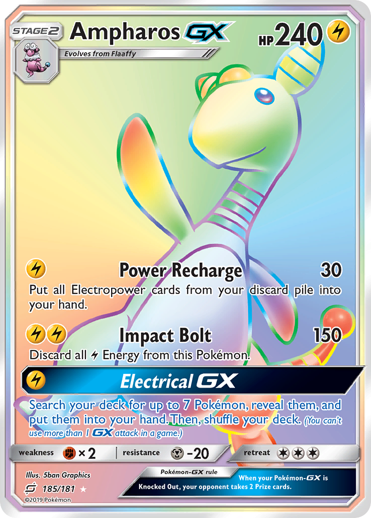 Ampharos-GX 185/181 Rare Rainbow | Team Up | Pokemon Card