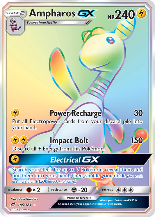 Ampharos-GX 185/181 Rare Rainbow | Team Up | Pokemon Card
