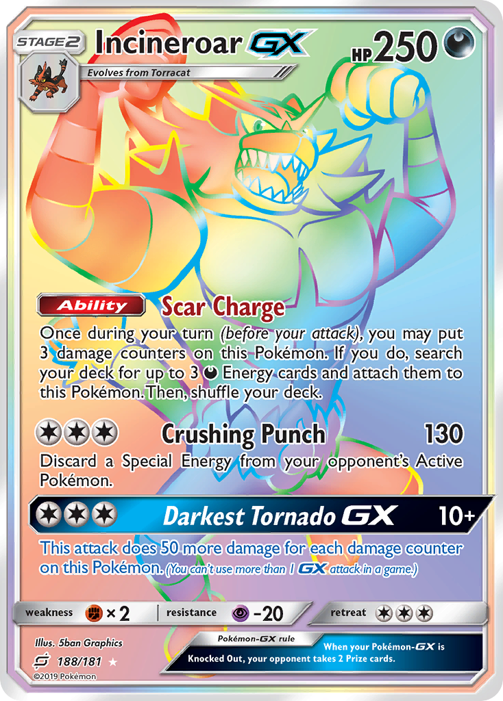 Incineroar-GX 188/181 Rare Rainbow | Team Up | Pokemon Card