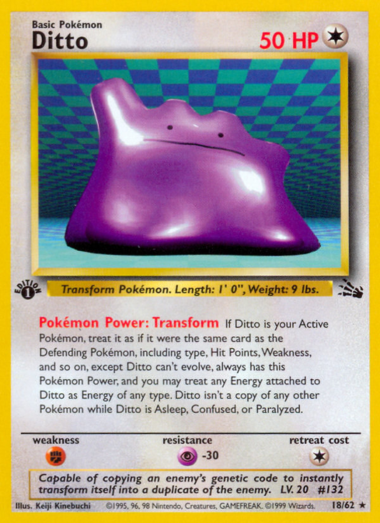 Ditto 18/62 Rare | Fossil | Pokemon Card