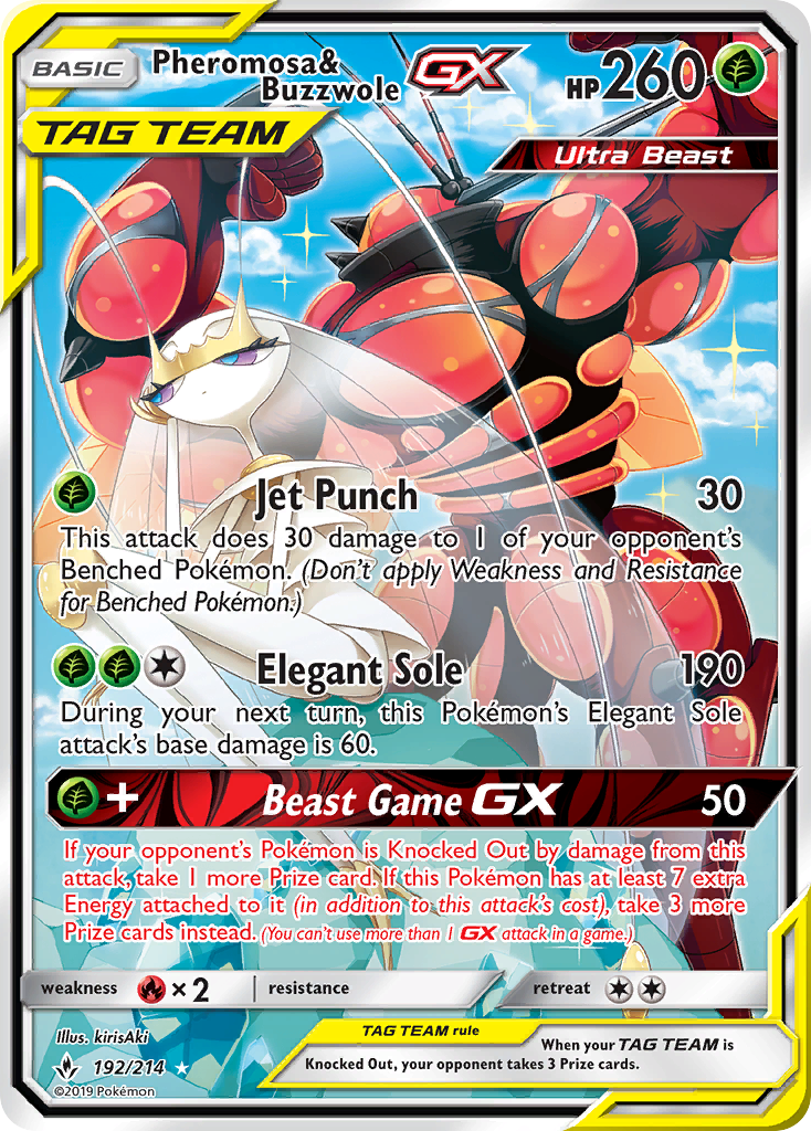 Pheromosa & Buzzwole-GX 192/214 Rare Ultra | Unbroken Bonds | Pokemon Card