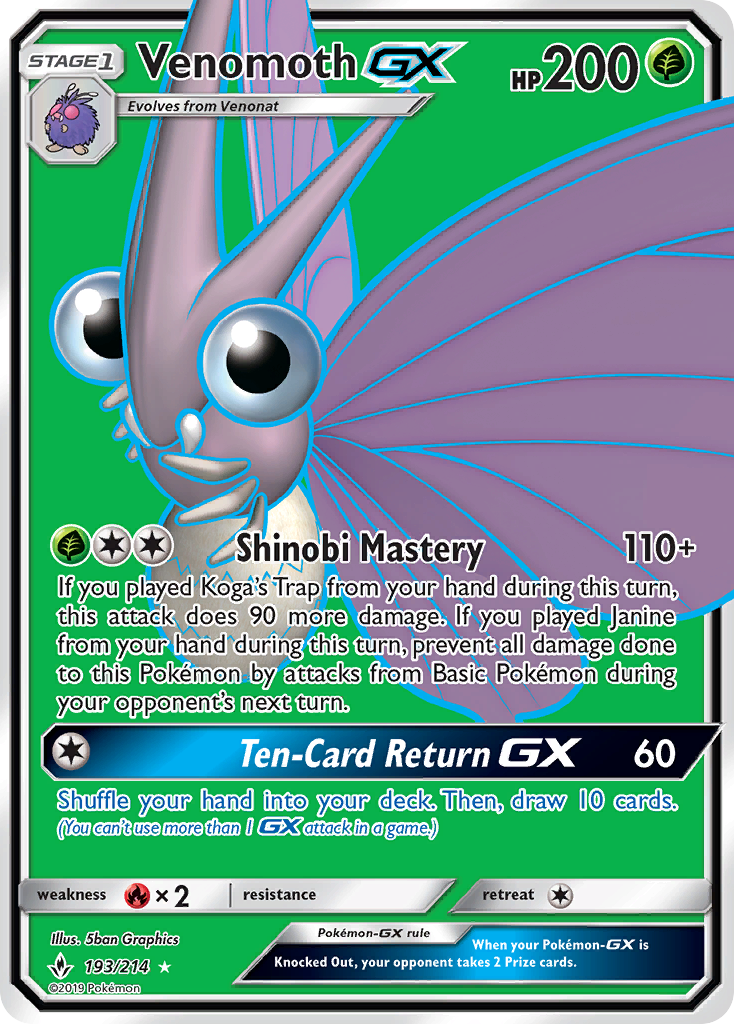 Venomoth-GX 193/214 Rare Ultra | Unbroken Bonds | Pokemon Card