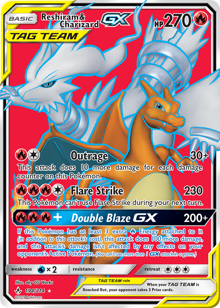 Reshiram & Charizard-GX 194/214 Rare Ultra | Unbroken Bonds | Pokemon Card