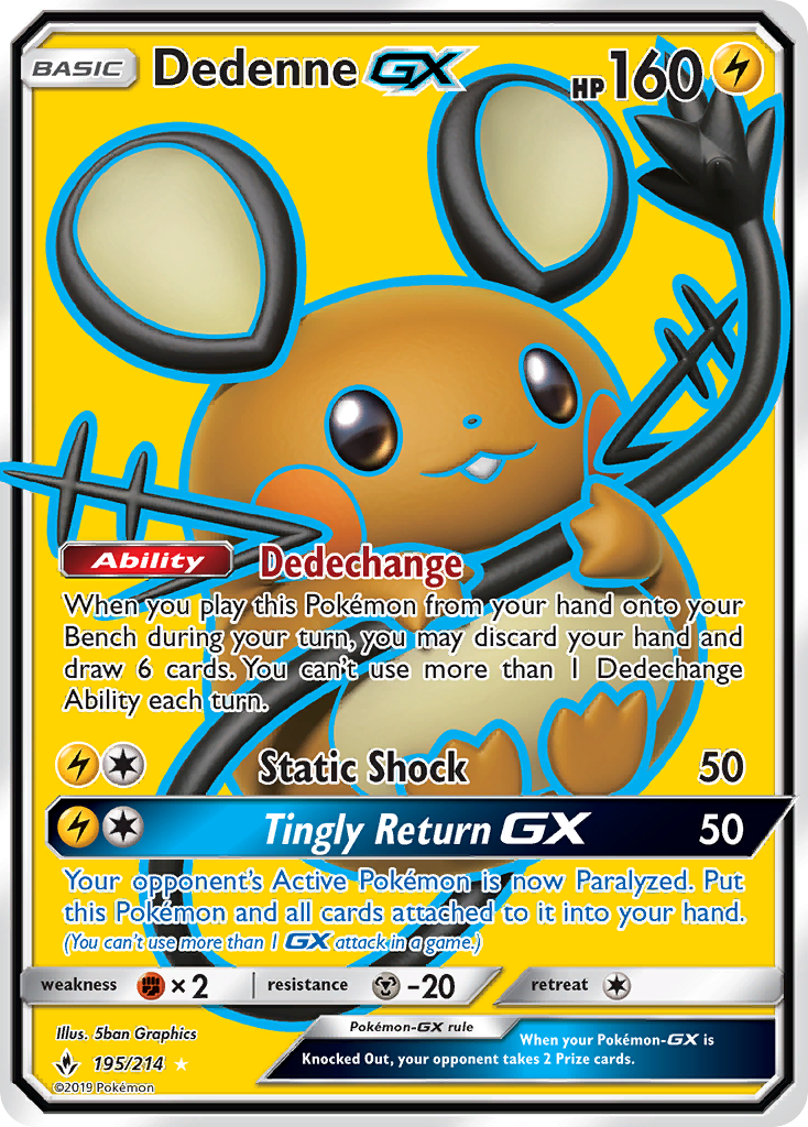 Dedenne-GX 195/214 Rare Ultra | Unbroken Bonds | Pokemon Card