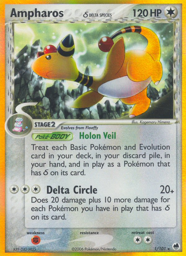 Ampharos δ 1/101 Rare Holo | Dragon Frontiers | Pokemon Card