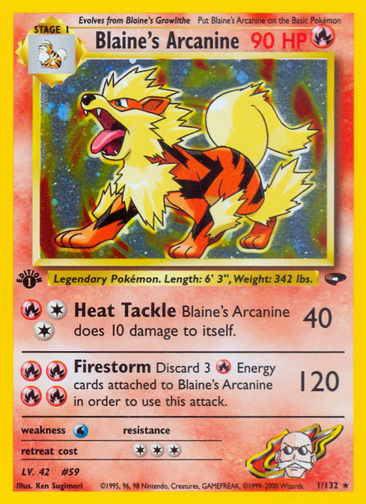 Blaine's Arcanine 1/132 Rare Holo | Gym Challenge | Pokemon Card