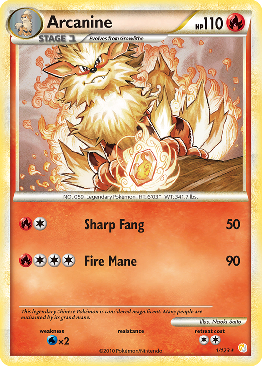 Arcanine 1/123 Rare Holo | HeartGold & SoulSilver | Pokemon Card