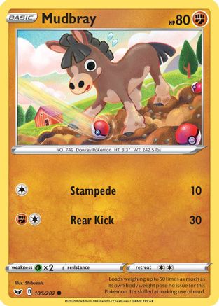 Mudbray 105/202 Reverse Holo | Sword & Shield | Pokemon Card