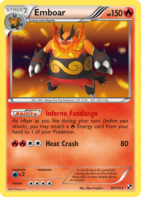 Emboar 20/114 Rare Holo | Black & White | Pokemon Card