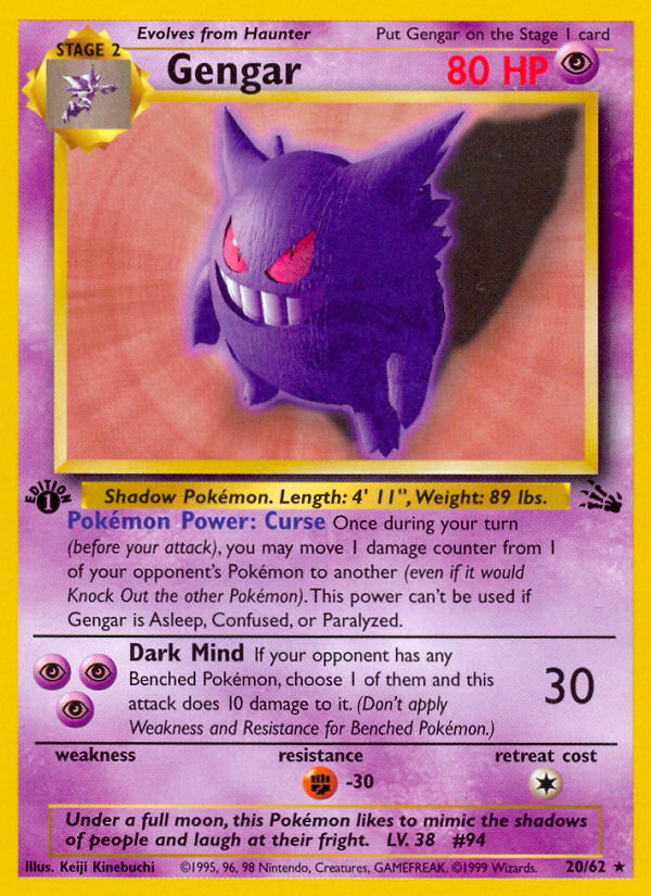Gengar 20/62 Rare | Fossil | Pokemon Card