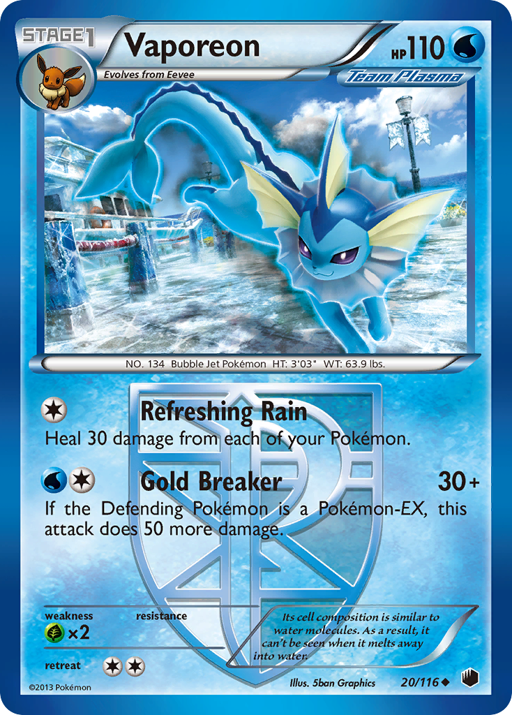 Vaporeon 20/116 Uncommon | Plasma Freeze | Pokemon Card