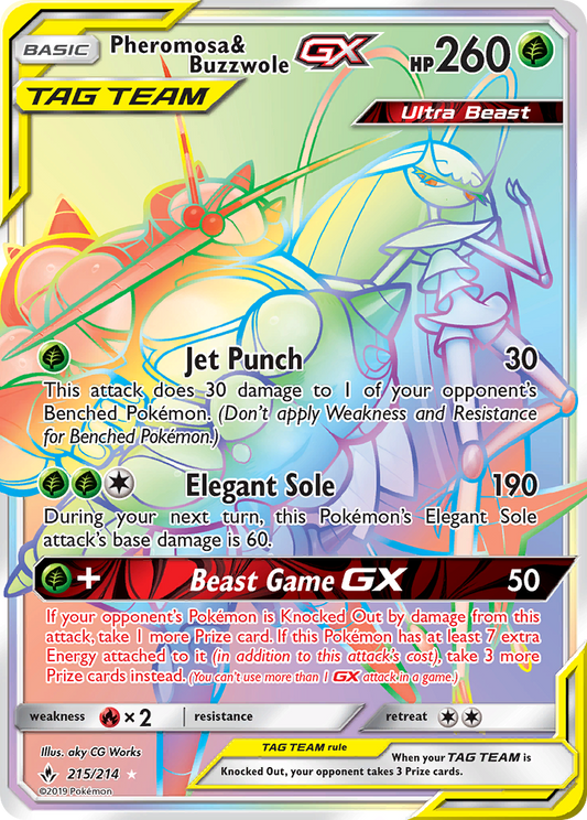 Pheromosa & Buzzwole-GX 215/214 Rare Rainbow | Unbroken Bonds | Pokemon Card
