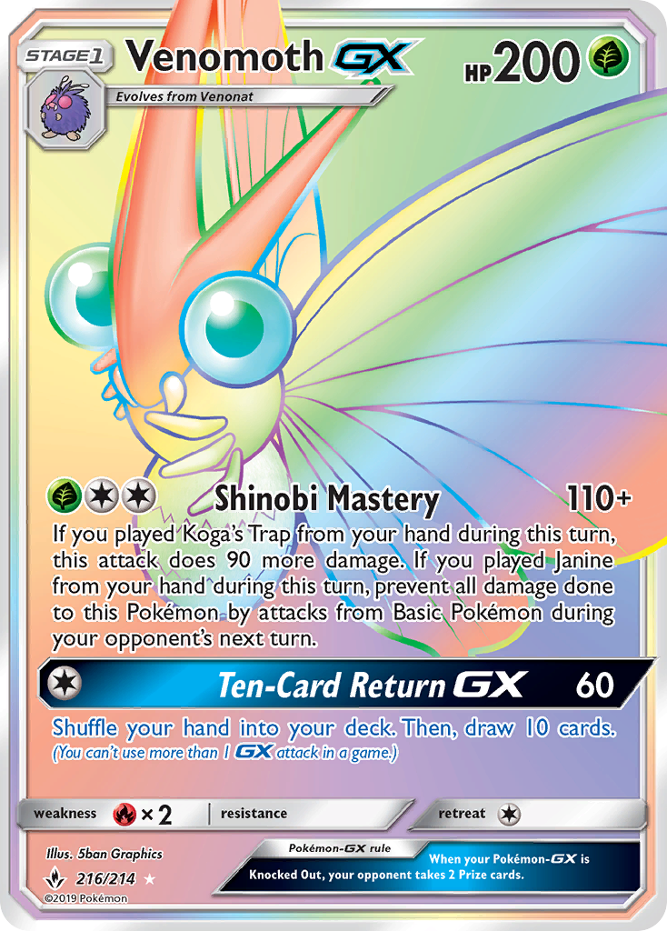 Venomoth-GX 216/214 Rare Rainbow | Unbroken Bonds | Pokemon Card