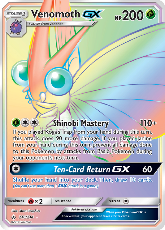 Venomoth-GX 216/214 Rare Rainbow | Unbroken Bonds | Pokemon Card