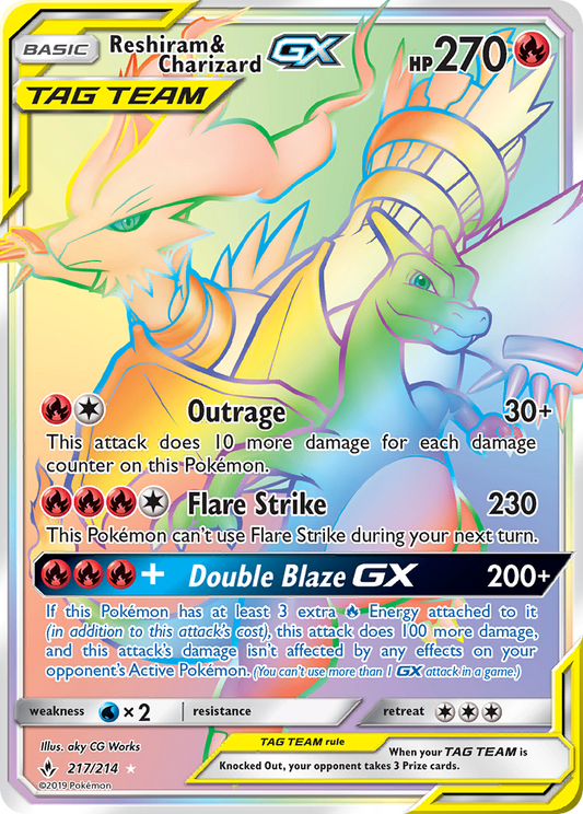Reshiram & Charizard-GX 217/214 Rare Rainbow | Unbroken Bonds | Pokemon Card