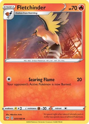 Fletchinder 31/189 Reverse Holo | Darkness Ablaze | Pokemon Card