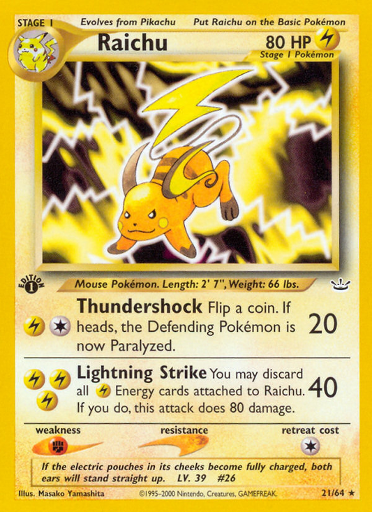 Raichu 21/64 Rare | Neo Revelation | Pokemon Card