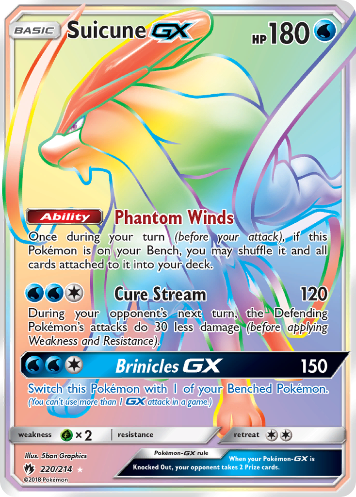 Suicune-GX 220/214 Rare Rainbow | Lost Thunder | Pokemon Card