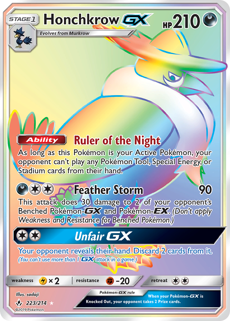 Honchkrow-GX 223/214 Rare Rainbow | Unbroken Bonds | Pokemon Card