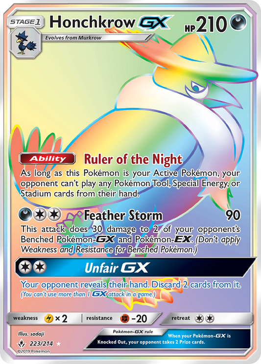 Honchkrow-GX 223/214 Rare Rainbow | Unbroken Bonds | Pokemon Card