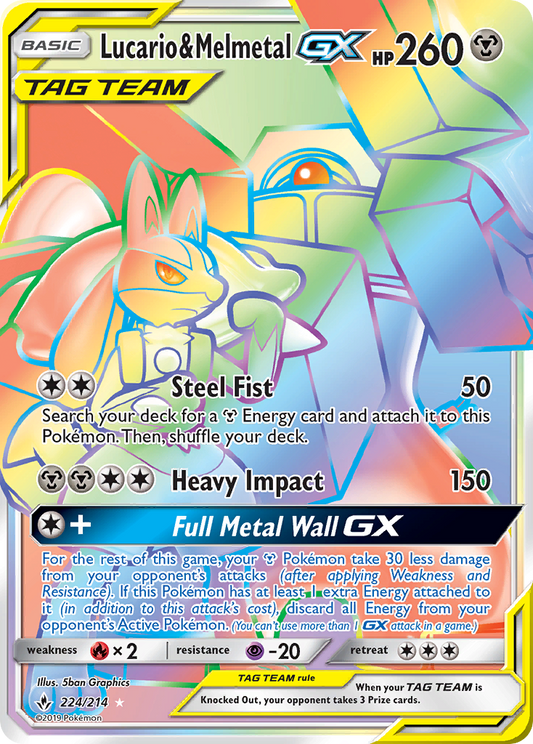 Lucario & Melmetal-GX 224/214 Rare Rainbow | Unbroken Bonds | Pokemon Card