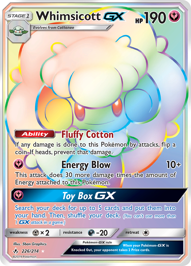 Whimsicott-GX 226/214 Rare Rainbow | Unbroken Bonds | Pokemon Card