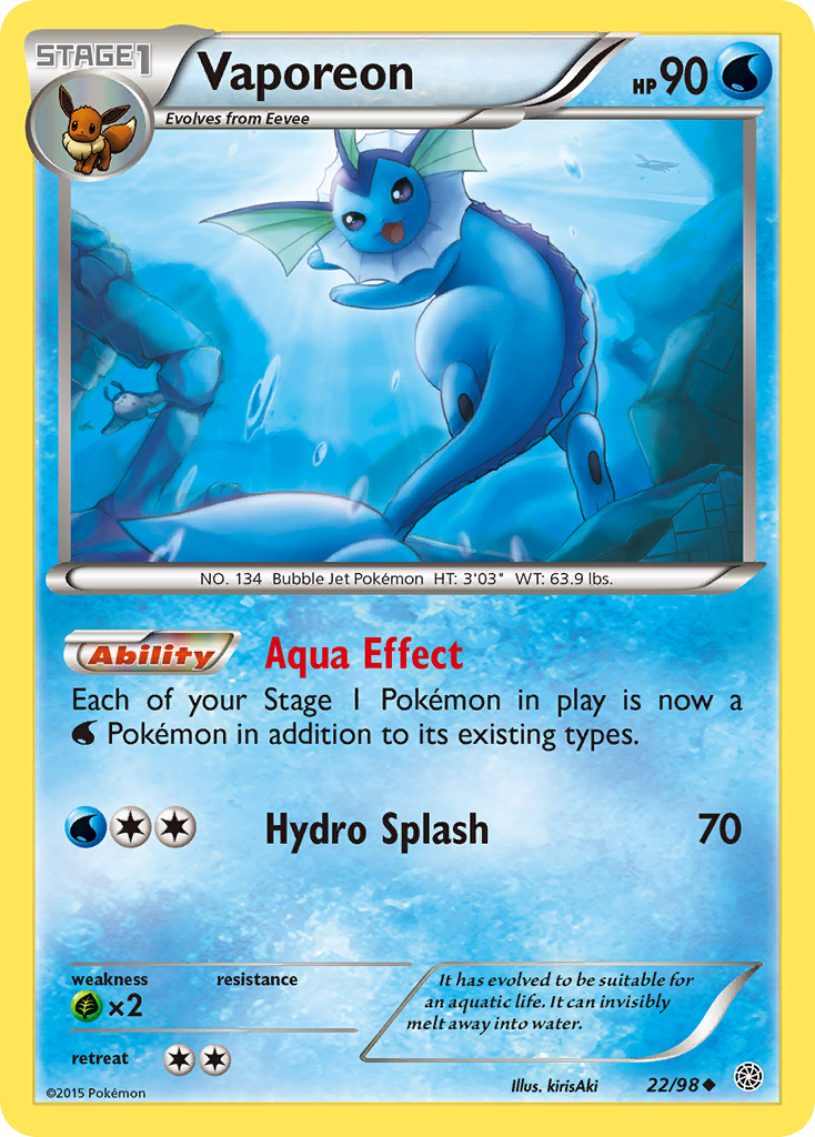 Vaporeon 22/98 Uncommon | Ancient Origins | Pokemon Card