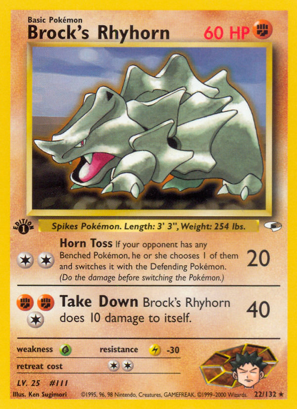 Brock's Rhyhorn 22/132 Rare | Gym Heroes | Pokemon Card