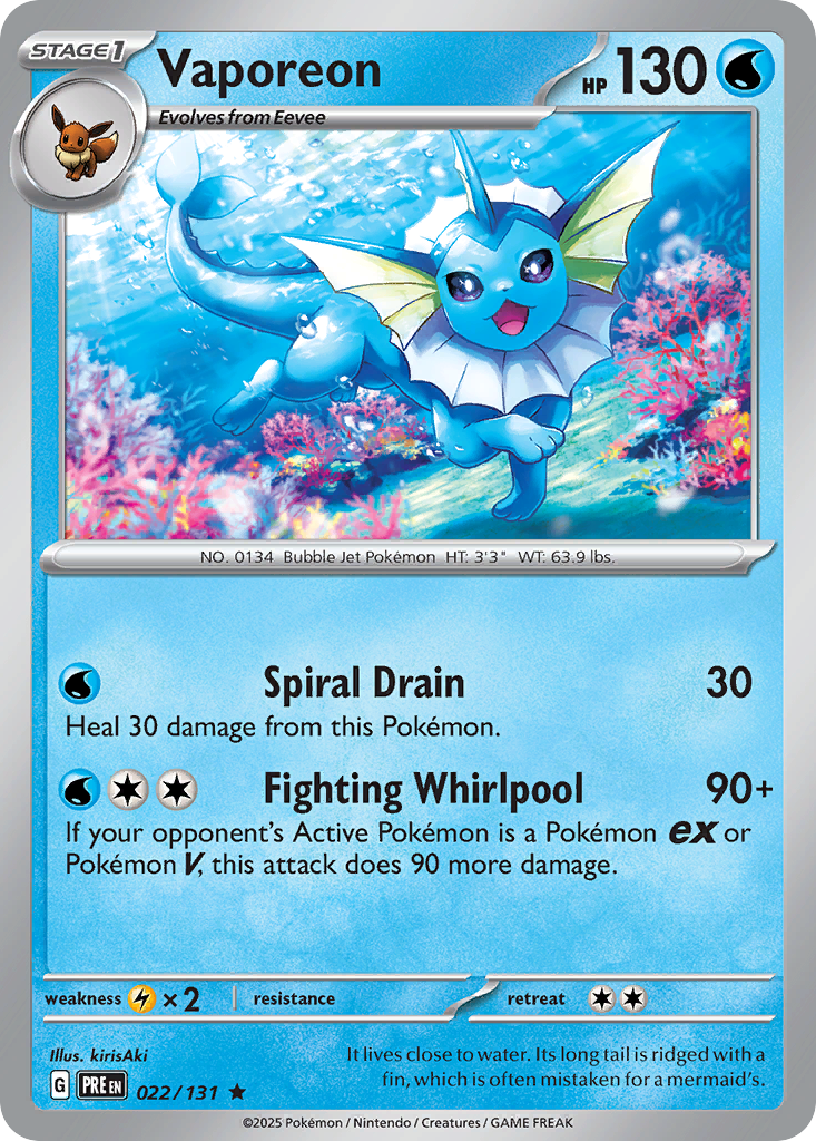 Vaporeon 22/131 Rare Holo | Prismatic Evolutions | Pokemon Card