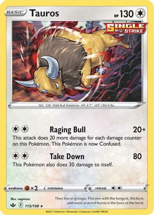 Tauros 115/198 Reverse Holo | Chilling Reign | Pokemon Card