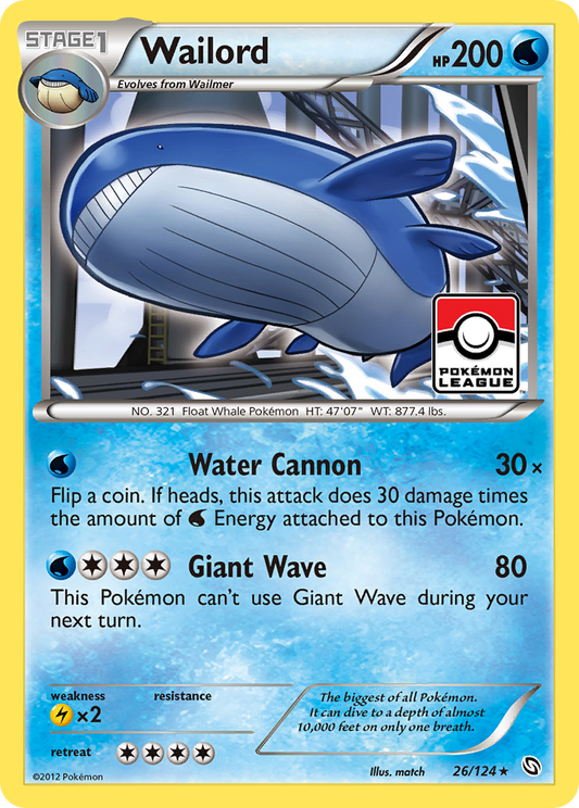 Wailord 26/124 Rare Holo | Dragons Exalted | Pokemon Card