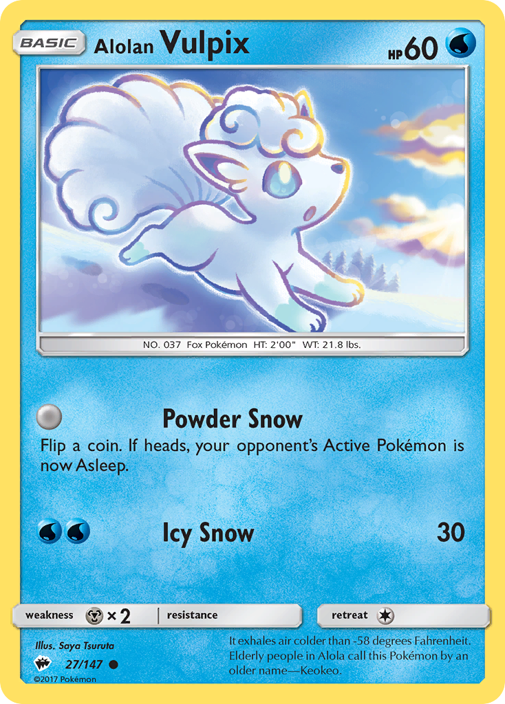 Alolan Vulpix 27/147 Common | Burning Shadows | Pokemon Card