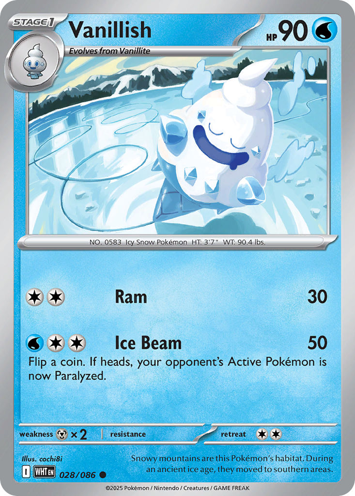 Vanillish 28/86 Common | White Flare | Pokemon Card