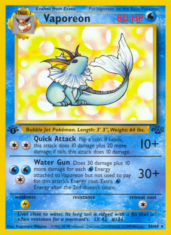 Vaporeon 28/64 Rare | Jungle | Pokemon Card