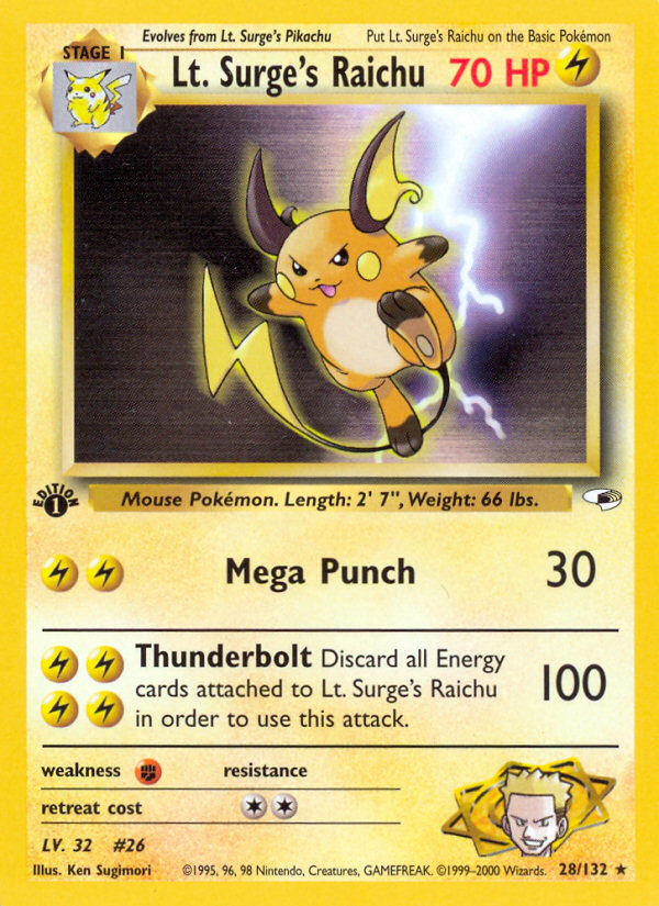 Lt. Surge's Raichu 28/132 Rare | Gym Heroes | Pokemon Card