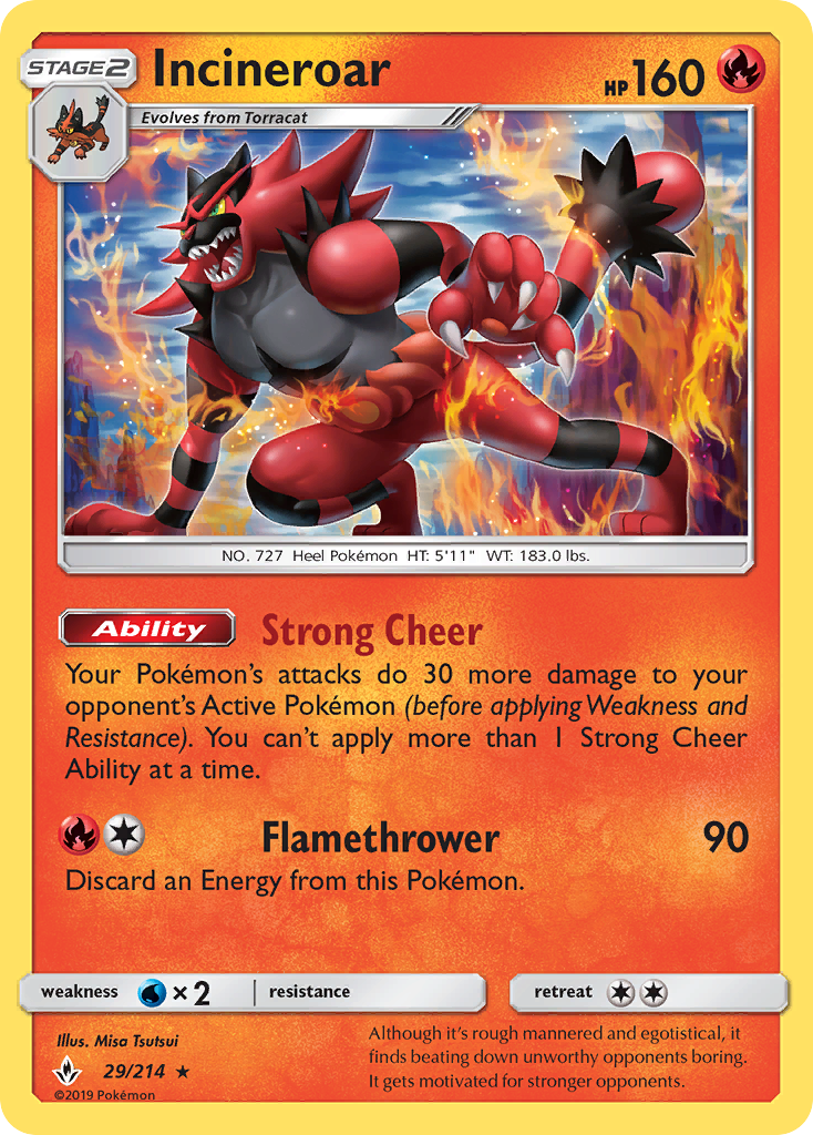 Incineroar 29/214 Rare | Unbroken Bonds | Pokemon Card