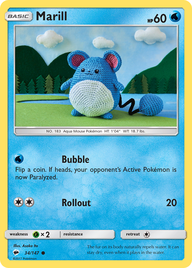 Marill 34/147 Common | Burning Shadows | Pokemon Card