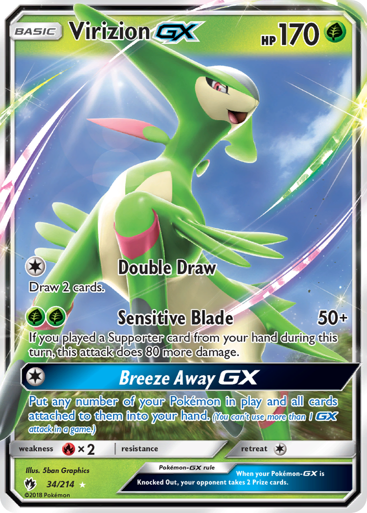 Virizion-GX 34/214 Rare Holo GX | Lost Thunder | Pokemon Card