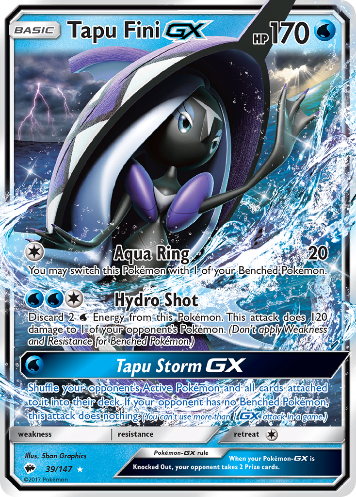 Tapu Fini-GX 39/147 Rare Holo GX | Burning Shadows | Pokemon Card