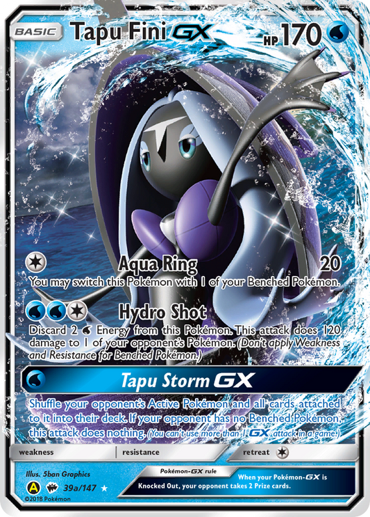 Tapu Fini-GX 39a/147 Rare Holo GX | Burning Shadows | Pokemon Card
