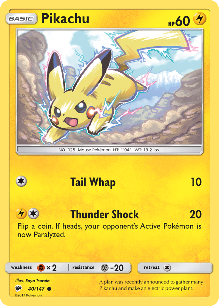 Pikachu 40/147 Common | Burning Shadows | Pokemon Card