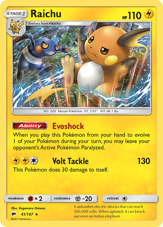 Raichu 41/147 Rare Holo | Burning Shadows | Pokemon Card