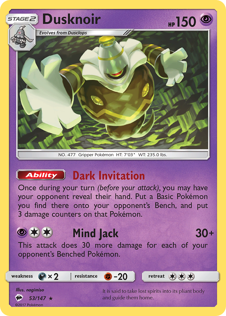 Dusknoir 53/147 Rare Holo | Burning Shadows | Pokemon Card