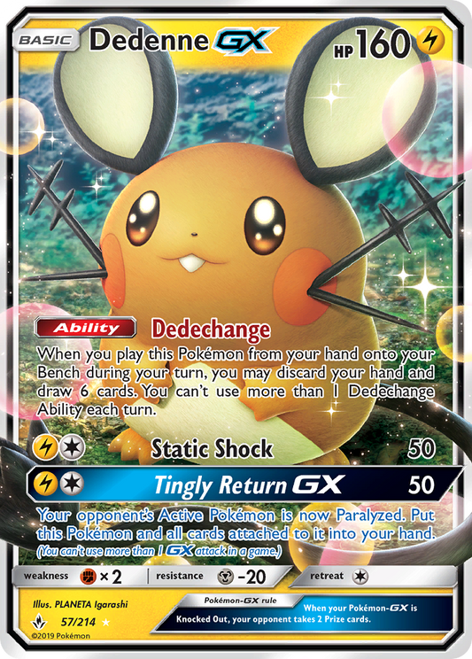 Dedenne-GX 57/214 Rare Holo GX | Unbroken Bonds | Pokemon Card