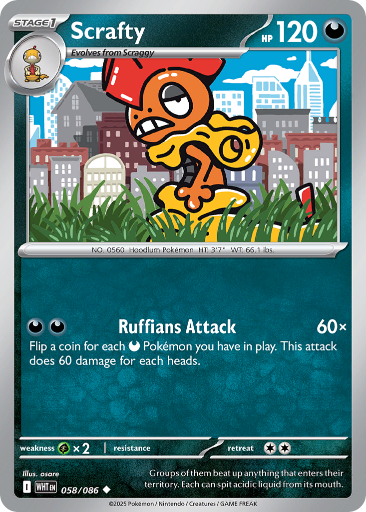 Scrafty 58/86 Uncommon | White Flare | Pokemon Card